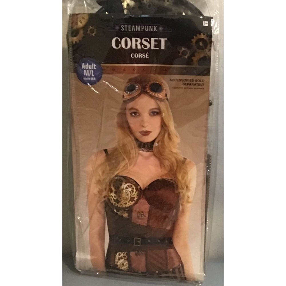 Steampunk Costume Corset Women’s Size M/L Brown Cosplay Gear Print Hook Eye NEW